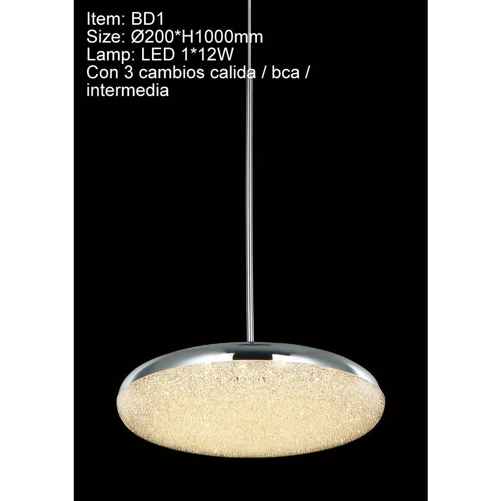BD1 CANDIL COLGANTE PLATO CROMADO 1 LUZ