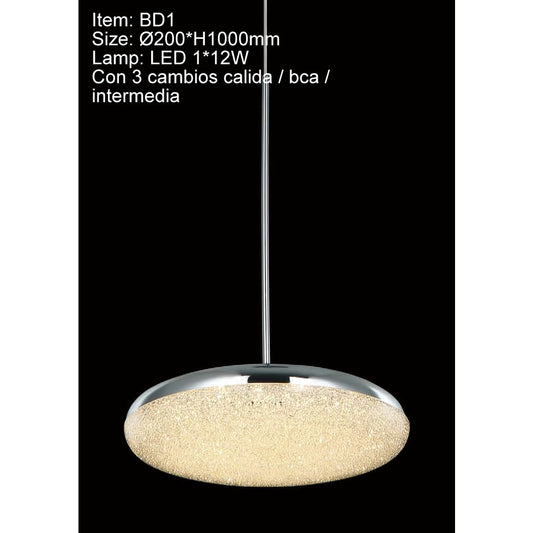 BD1   CANDIL COLGANTE PLATO CROMADO 1 LUZ