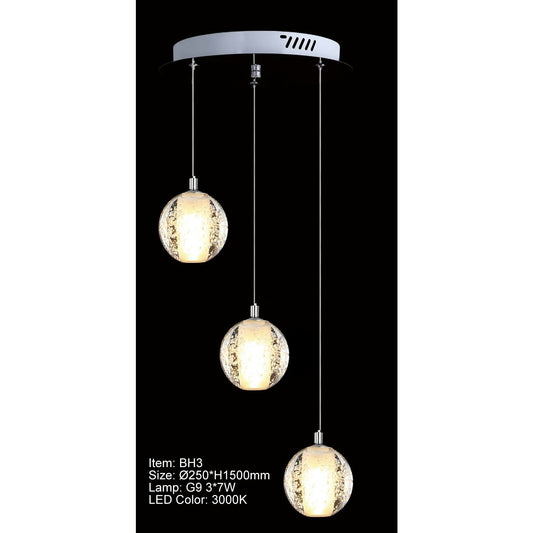 BH3   PLAFON DE 3 ESFERAS DE CRISTAL BURBUJA