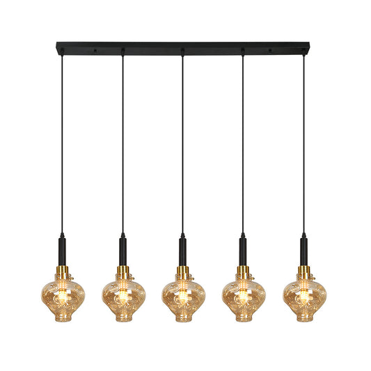 CANDIL LINEAL DE 5 LUCES CRISTAL VINTAGE AMBAR -
