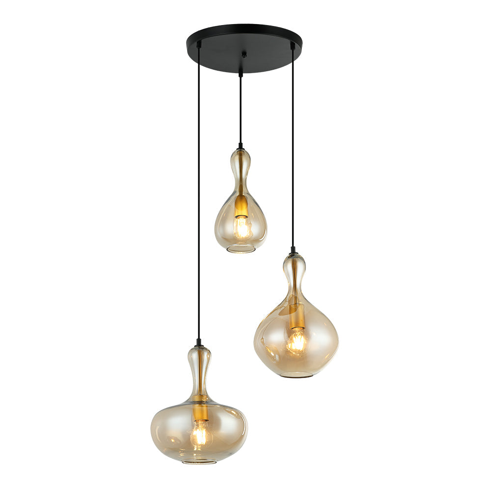 COLGANTE 3 LUCES PERAS DE CRISTAL ?MBAR E27 3*40W