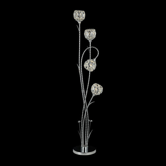 LAMPARA DE PIE 4 LUCES CROMO D 28cm x H 1.40m LED CALIDO