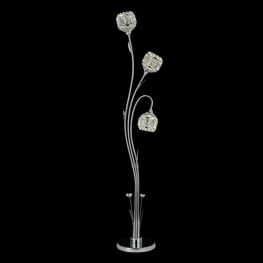 LAMPARA DE PIE 3 LUCES CROMO D 28cm x H 1.40m LED CALIDO