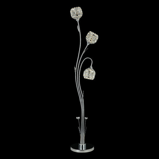 LAMPARA DE PIE 3 LUCES CROMO D 28cm x H 1.40m LED CALIDO