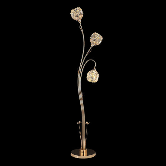 LAMPARA DE PIE 3 LUCES DORADA 28cm x H 1.40m LED CALIDO