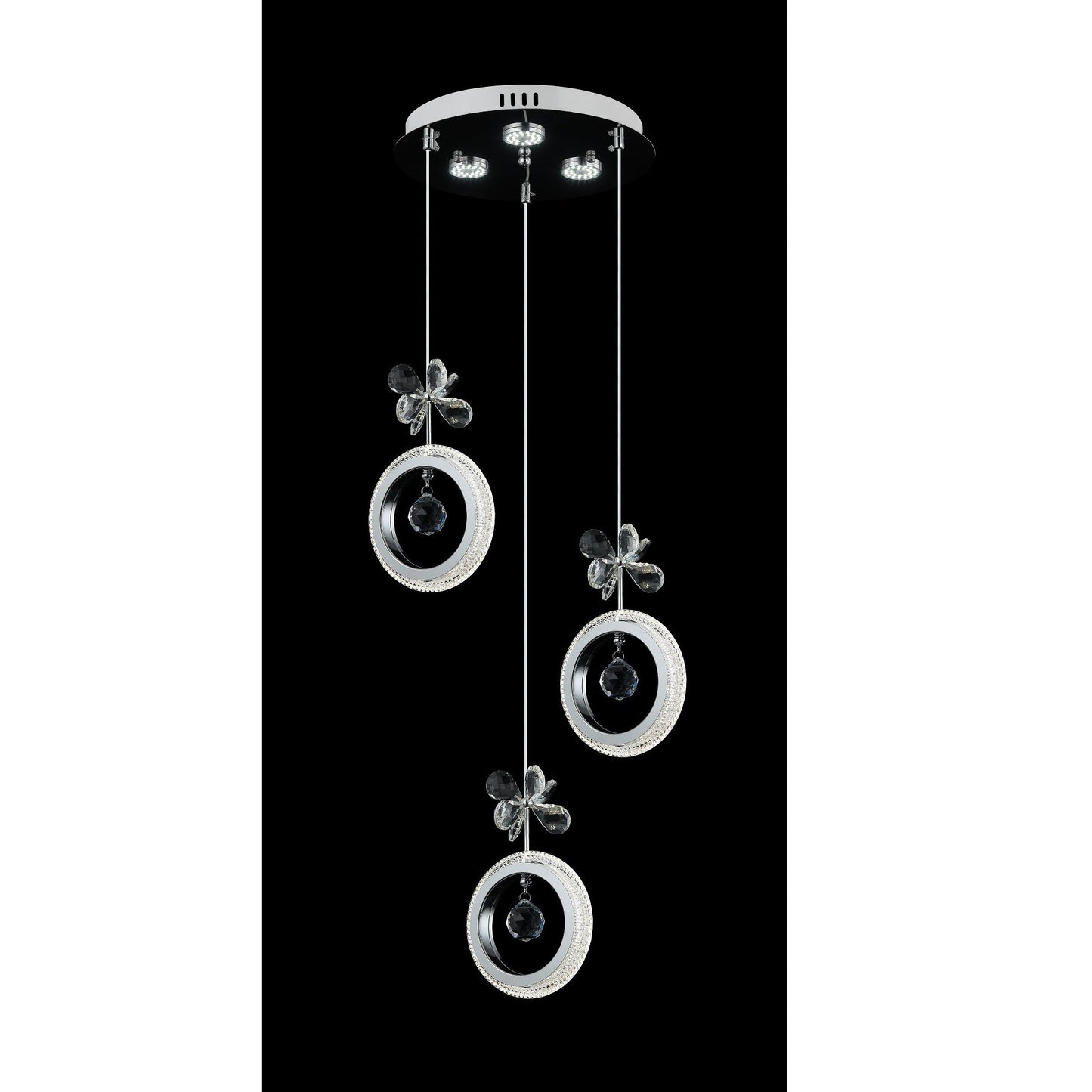 LAMPARA DE 3 ANILLOS Y FLOR CROMADO