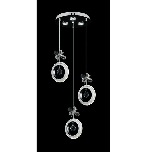LAMPARA DE 3 ANILLOS Y FLOR CROMADO