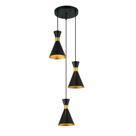 CAMPANAS COLGANTE 3 LUCES NEGRO CON DORADO